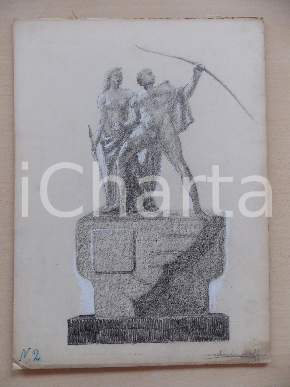 Stampa, bozzetto originale 1940 ca MILANO Costantino AFFER Bozzetto DISEGNATO A MANO per medaglia AUTOGRAFO 1