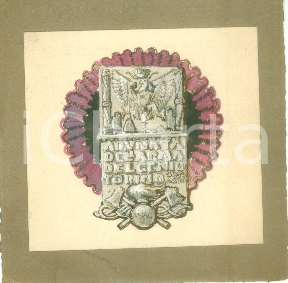 Stampa, bozzetto originale 1935 TORINO Adunata Arma del Genio Bozzetto DISEGNATO A MANO per medaglia 1