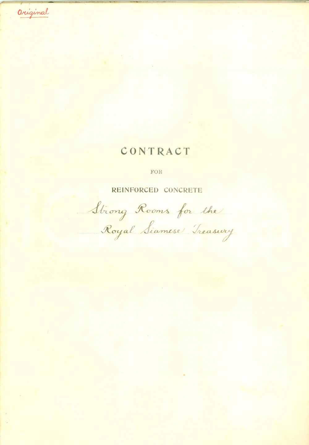 Documento originale, autentico 1930 BANGKOK THAILAND Costruzione camere blindate ROYAL SIAMESE TREASURY 1