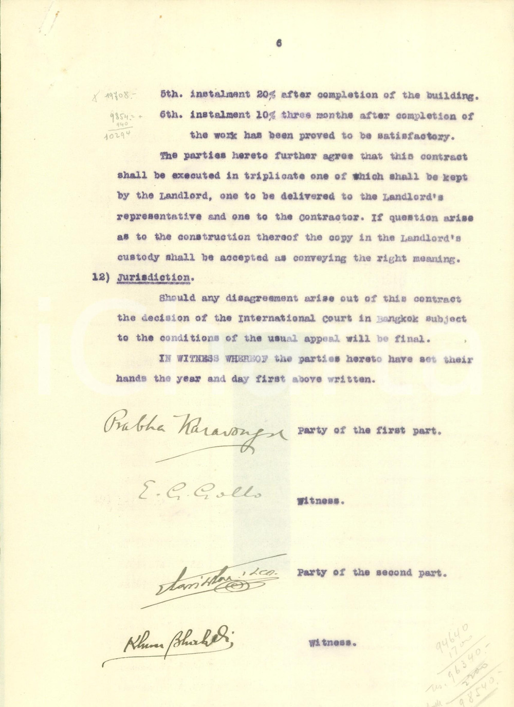 Documento originale, autentico 1921 BANGKOK THAILAND Costruzione palazzo Phya Prabha KARAWONGSE con AUTOGRAFO 1