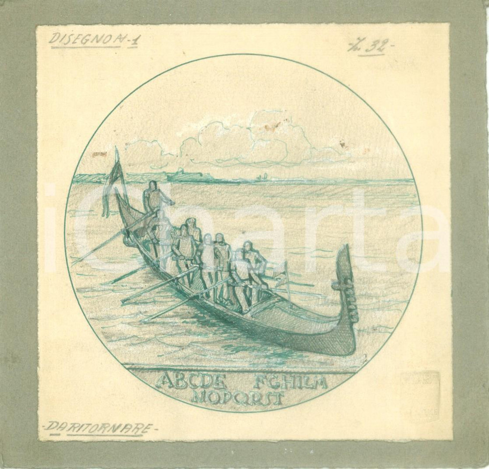 Stampa, bozzetto originale 1935 ca VENEZIA Circolo Canottieri Bozzetto DISEGNATO A MANO per medaglia 1