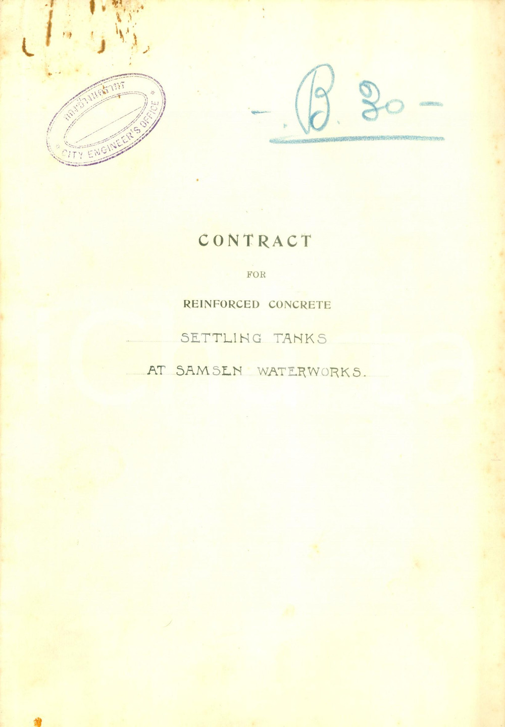 Documento originale, autentico 1926 BANGKOK THAILAND Costruzione rinforzi acquedotto SAMSEN Contratto 1