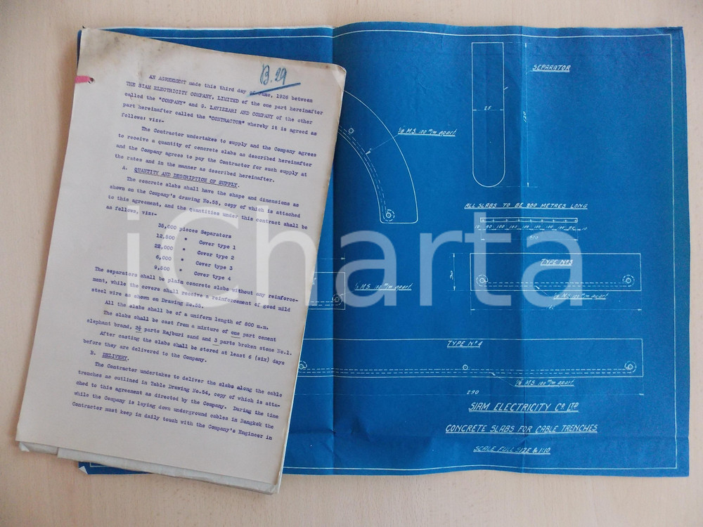 Documento originale, autentico 1926 BANGKOK THAILAND Placche Impresa LAVIZZARI per SIAM ELECTRICITY COMPANY 1