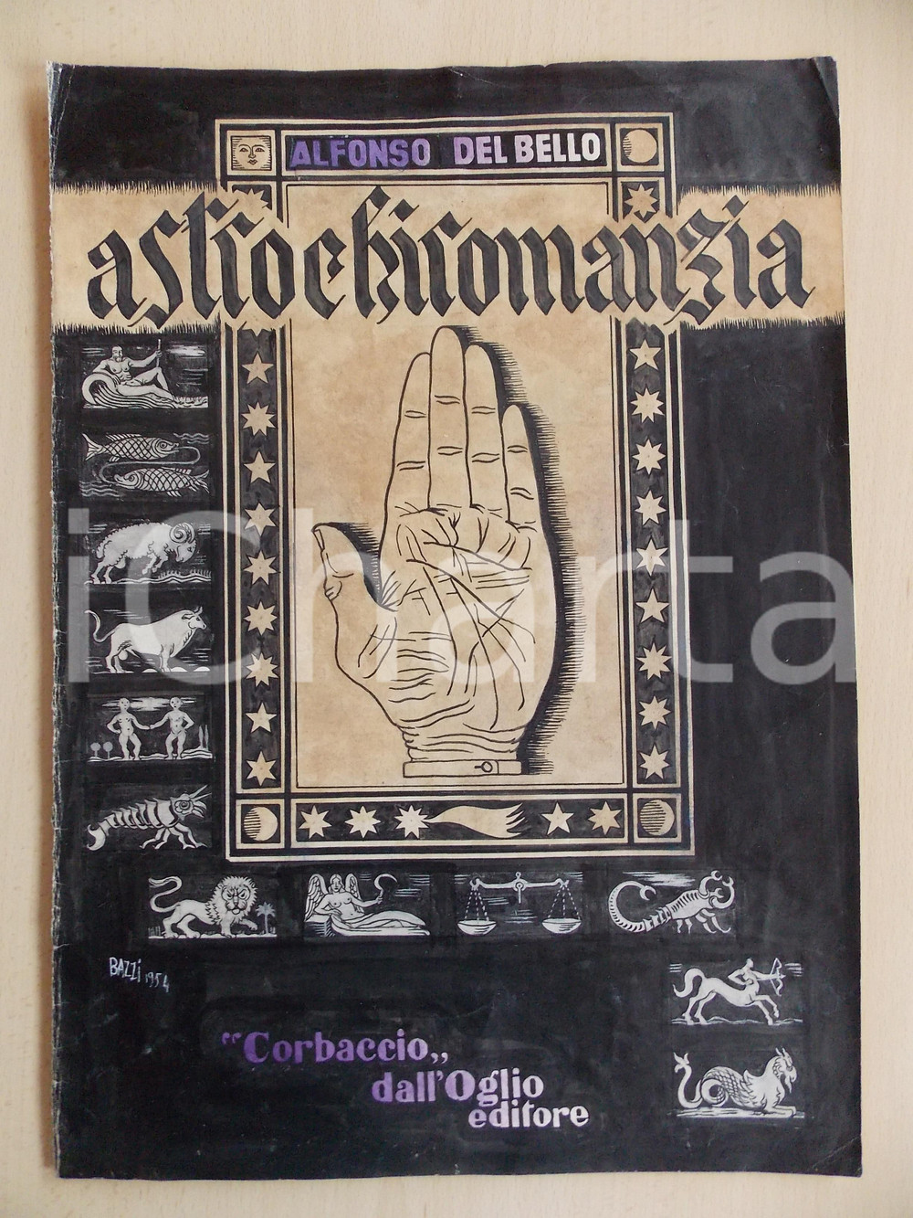 Stampa, bozzetto originale 1954 Mario BAZZI Tavola ORIGINALE per copertina Astrochiromanzia AUTOGRAFA 1
