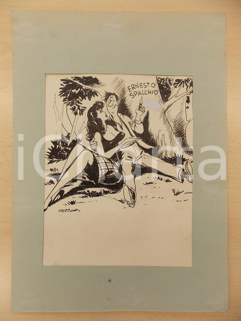 Stampa, bozzetto originale 1950 ca Tito CORBELLA Ernesto SPACCHIO Tavola erotica DISEGNATA A MANO AUTOGRAFA 1