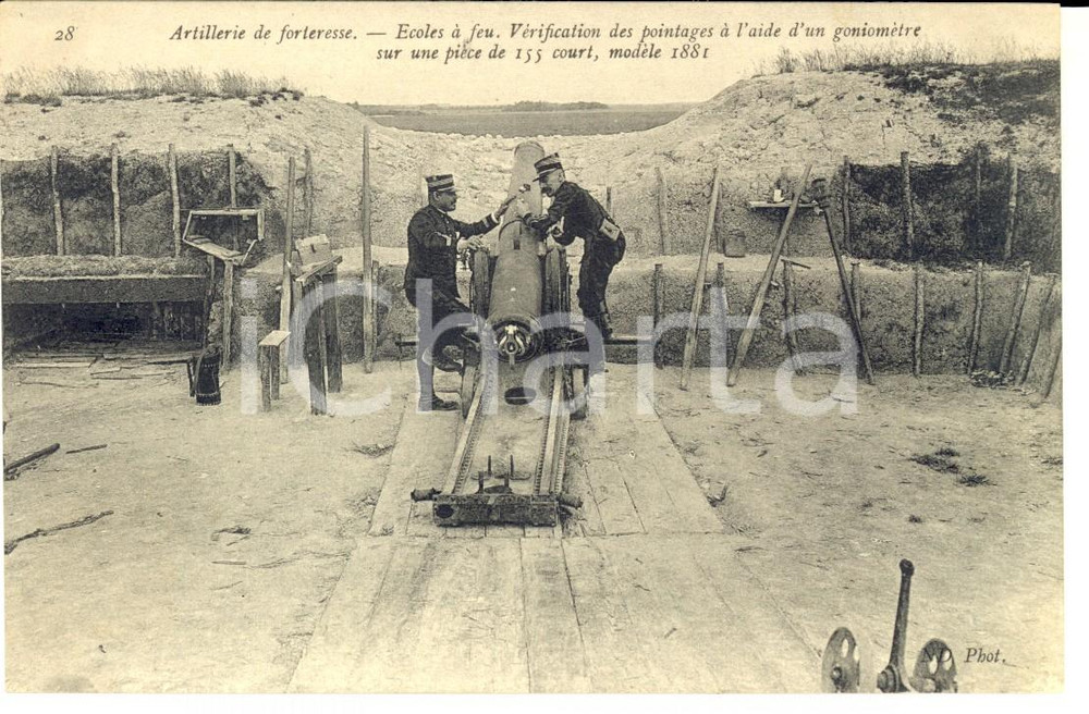 Cartolina originale da collezione 1910 ARMEE DE TERRE Artillerie de forteresse  Pointage avec goniomÃ¨tre 155 CTR 1