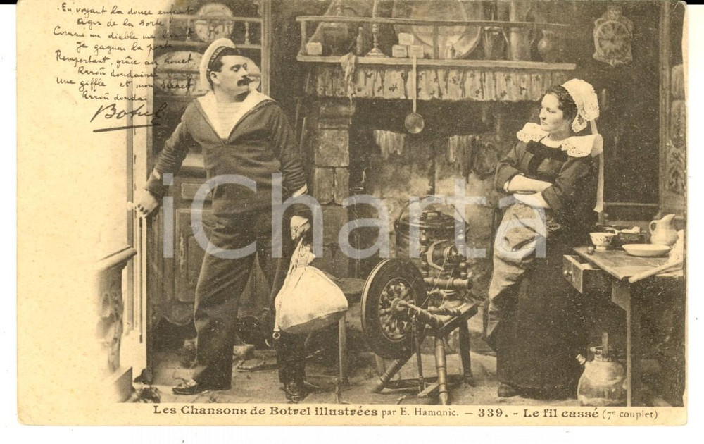 Cartolina originale da collezione 1903 Les chansons de BOTREL illustrÃ©es  Le fil cassÃ© Carte postale VINTAGE 1