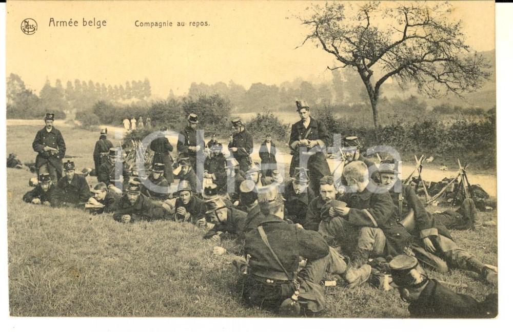 Cartolina originale da collezione 1910 ARMEE BELGE Compagnie au repos Carte postale MILITAIRE VINTAGE 1