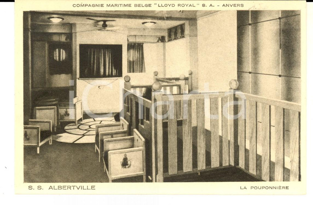 Cartolina originale da collezione 1930 ca Compagnie Belge Maritime du Congo SS ALBERTVILLE PouponniÃ¨re FP NV 1