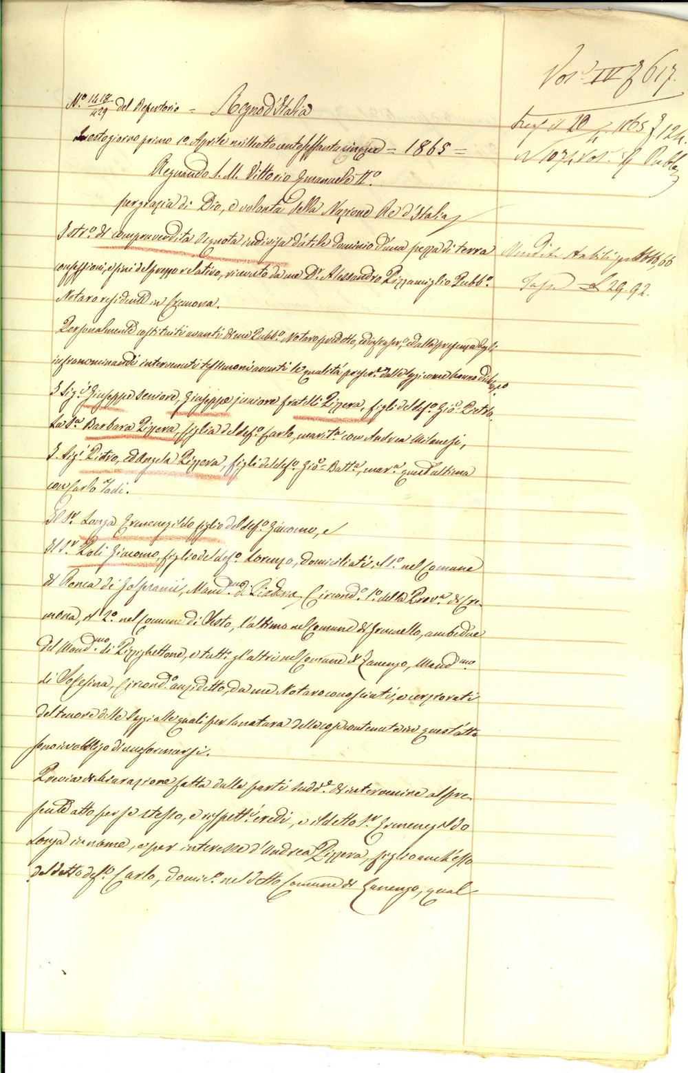 1865 GRUMELLO CREMONESE Famiglia RIZZERA vende a Giacomo POLI parte di campo