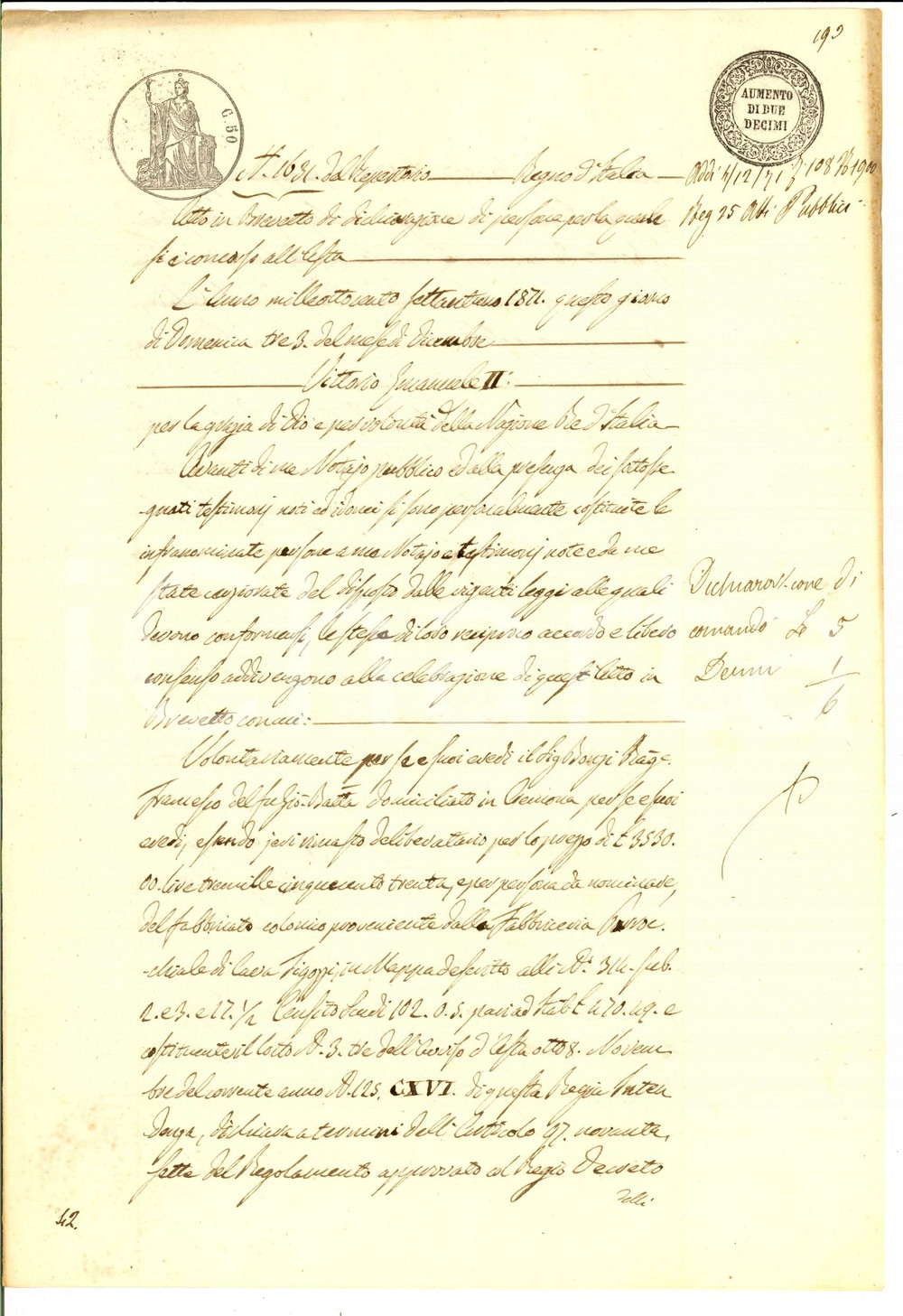 Documento originale, autentico 1871 CREMONA Francesco BONZI concorre ad asta pubblica per Paolo CARINI 1