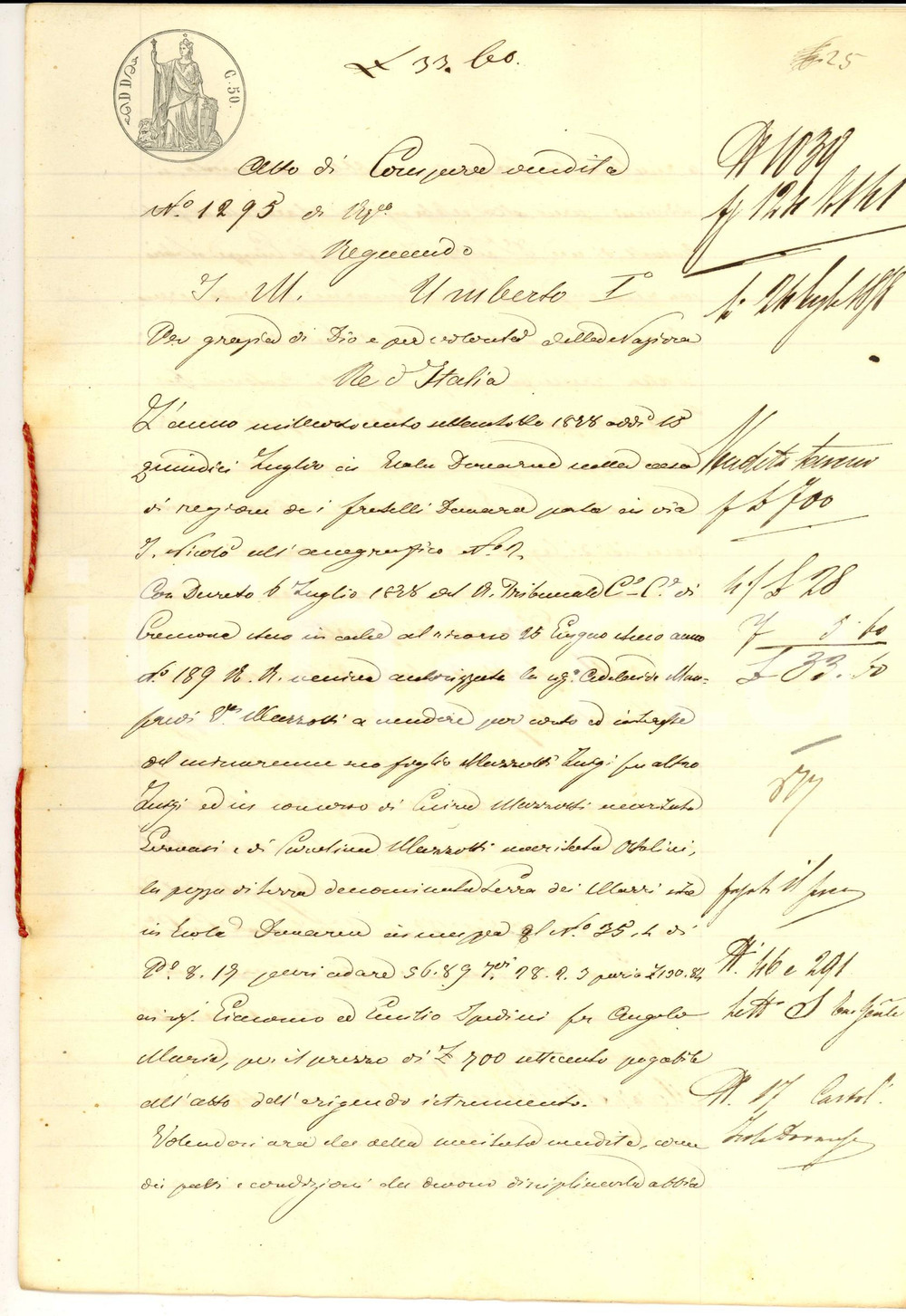 Documento originale, autentico 1878 ISOLA DOVARESE Cesira e Carolina MAZZOTTI vendono terra ai fratelli SPEDINI 1
