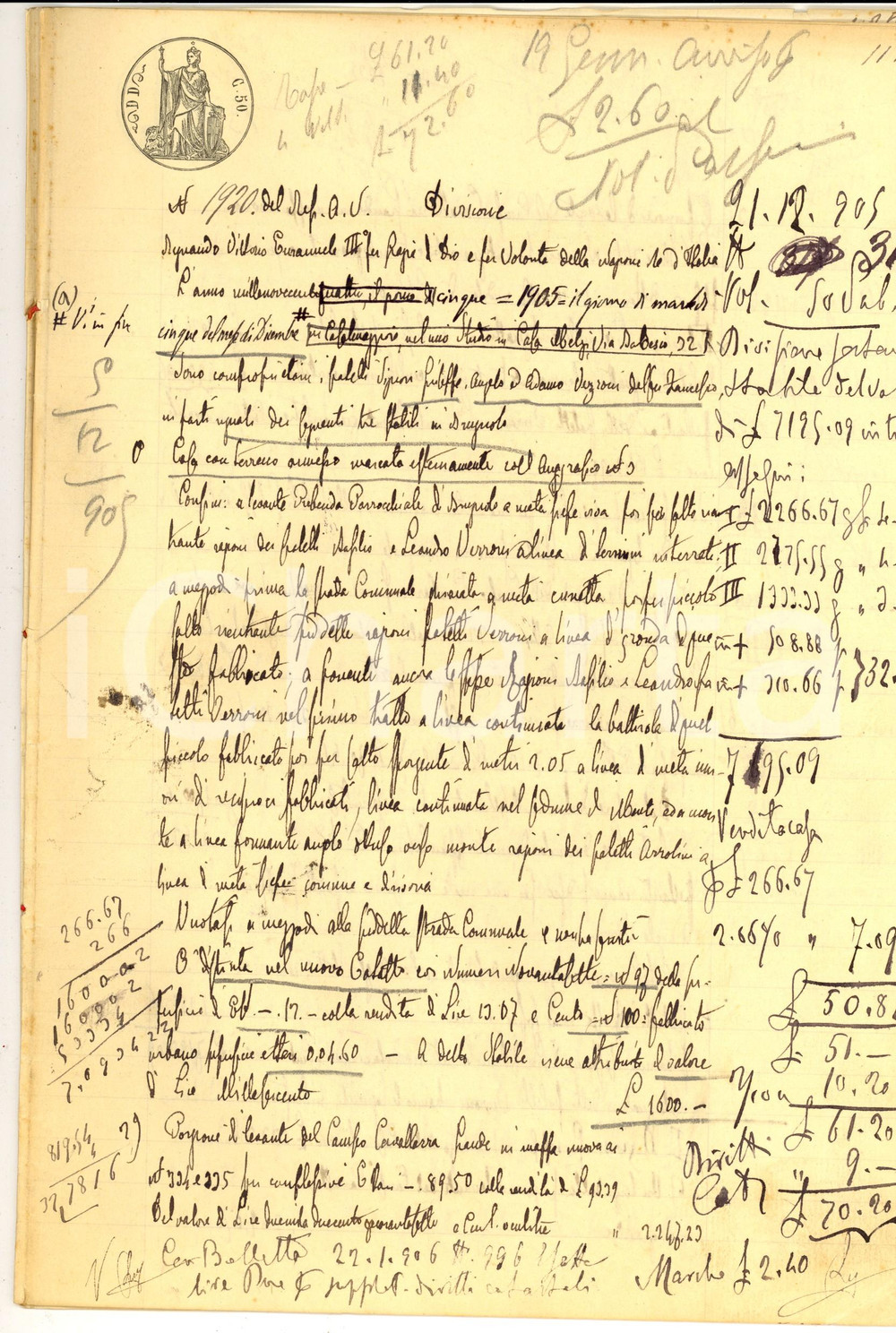 Documento originale, autentico 1904 BRUGNOLO CR Divisione ereditaria tra Giuseppe, Angelo e Adamo VEZZONI 1
