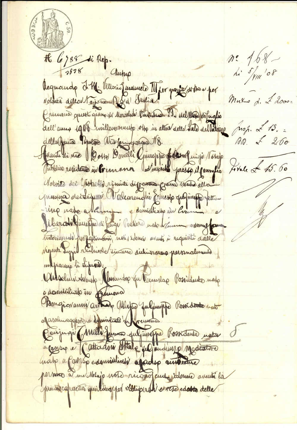 Documento originale, autentico 1904 CREMONA Prestito Società Popolare Mutuo Credito a Emma TINELLI Manoscritto 1