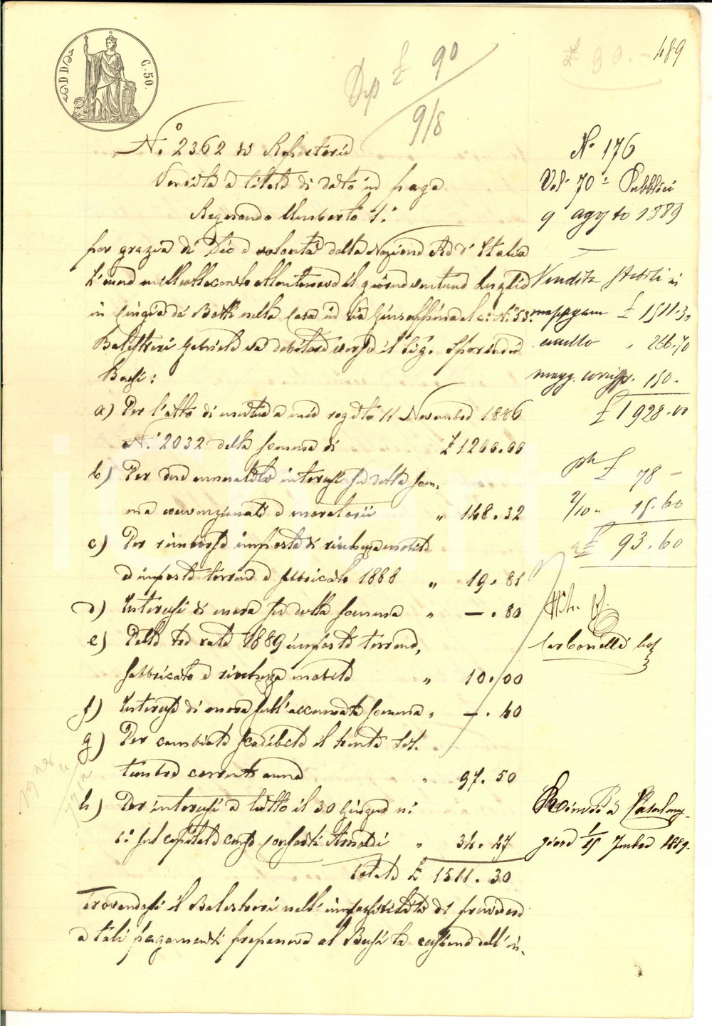 Documento originale, autentico 1889 CA  DE SORESINI CR Gabriele BALESTRERI vende terra a Sperindio BASSI 1
