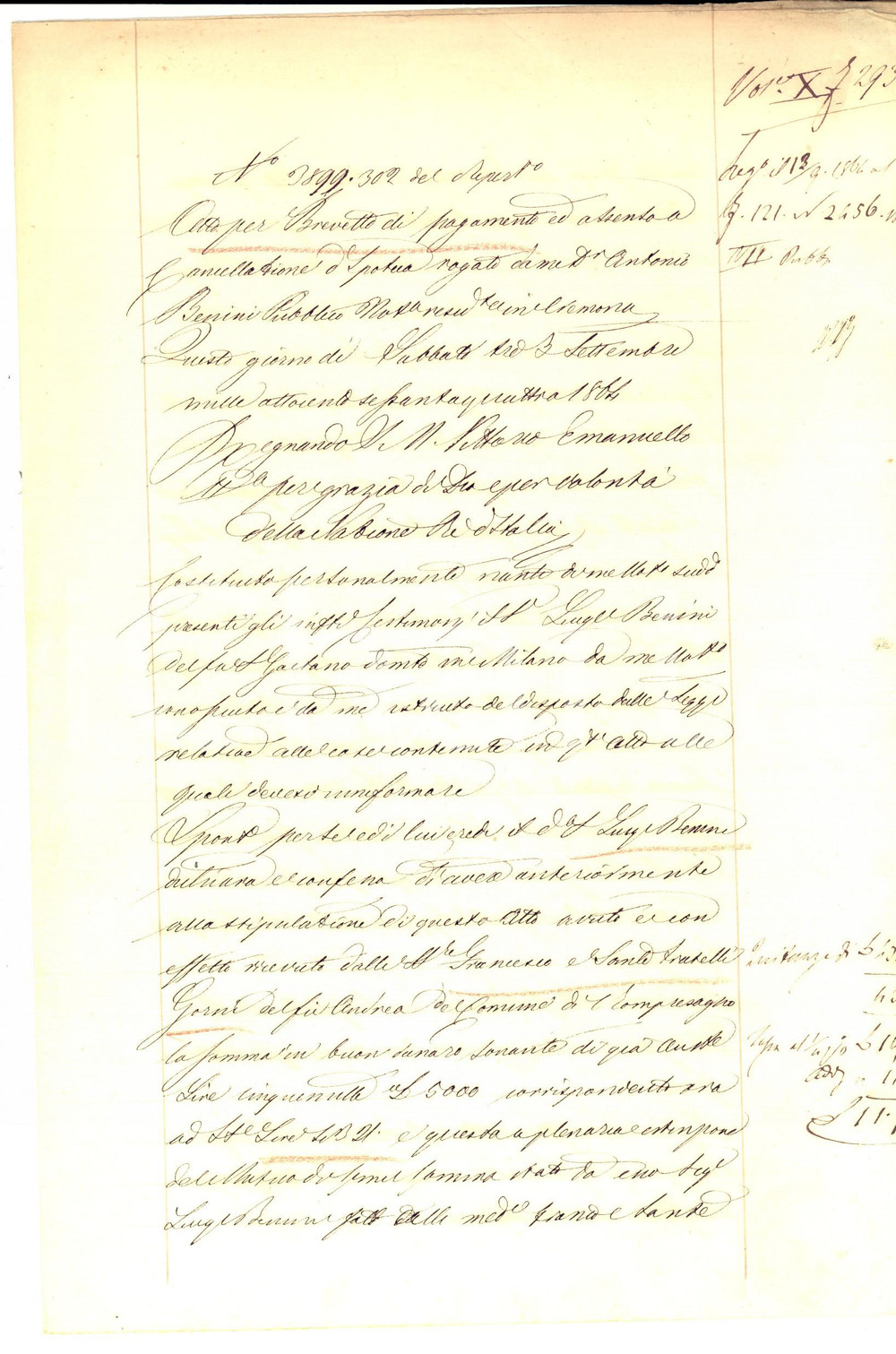 Documento originale, autentico 1864 ROMPREZZAGNO CR Francesco e Sante GORNI saldano debito a Luigi BENINI 1