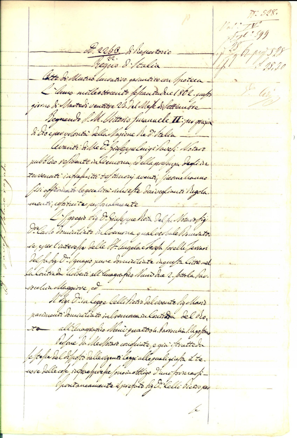 Documento originale, autentico 1862 CREMONA Atto di mutuo lucrativo tra sorelle FERRARI e Pietro CELLI 1