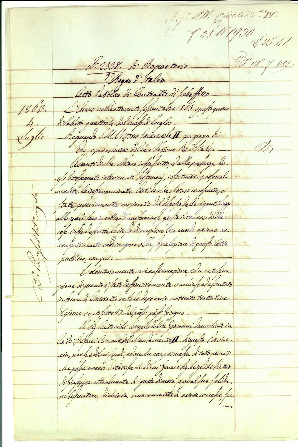 Documento originale, autentico 1863 CREMONA Angelo ANTONIOLI subaffitta casa con panetteria a Carlo LANFRANCHI 1