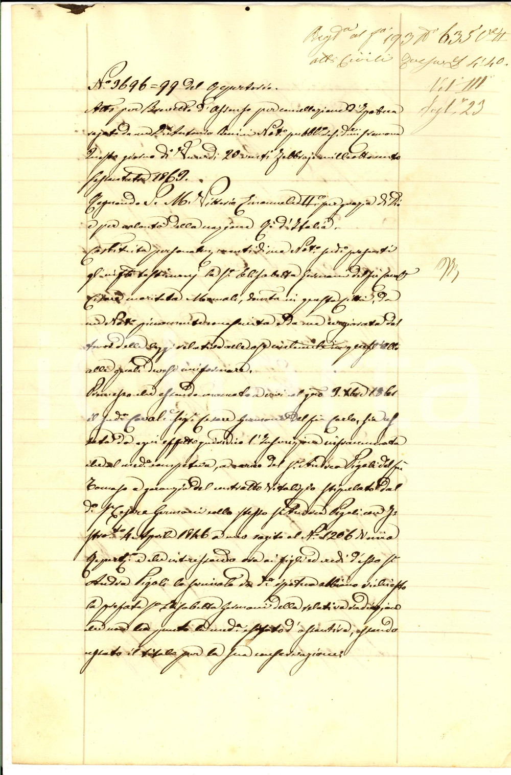 Documento originale, autentico 1863 CREMONA Quietanza di Elisabetta GERMANI ad Andrea PIGOLI Manoscritto 1