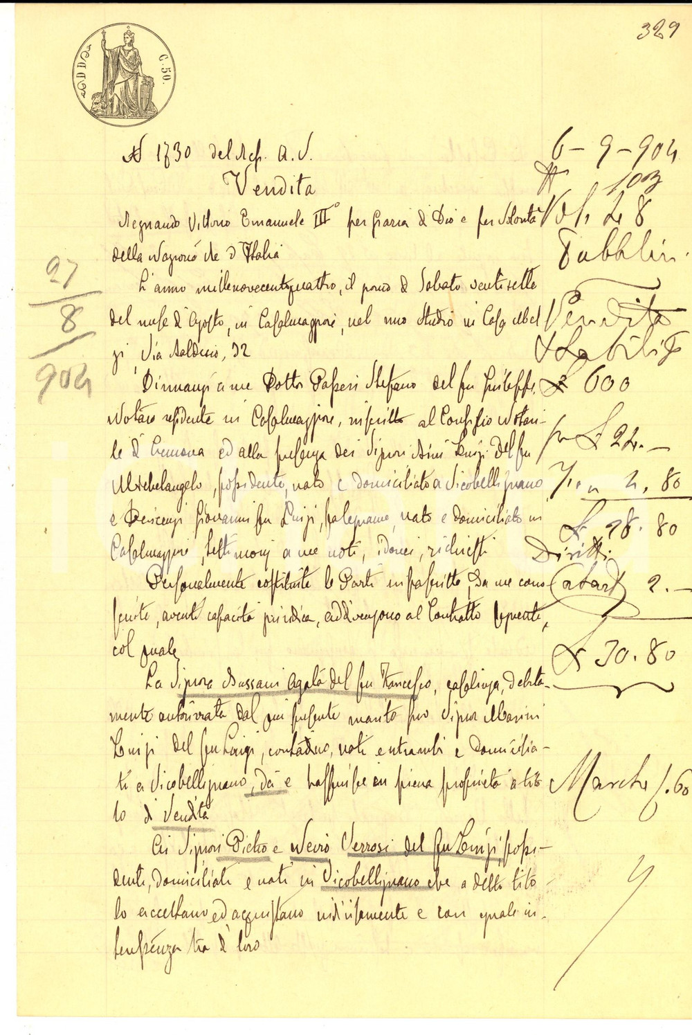 Documento originale, autentico 1904 VICOBELLIGNANO CR Pietro e Nevio VEZZOSI acquistano casetta con terreno 1