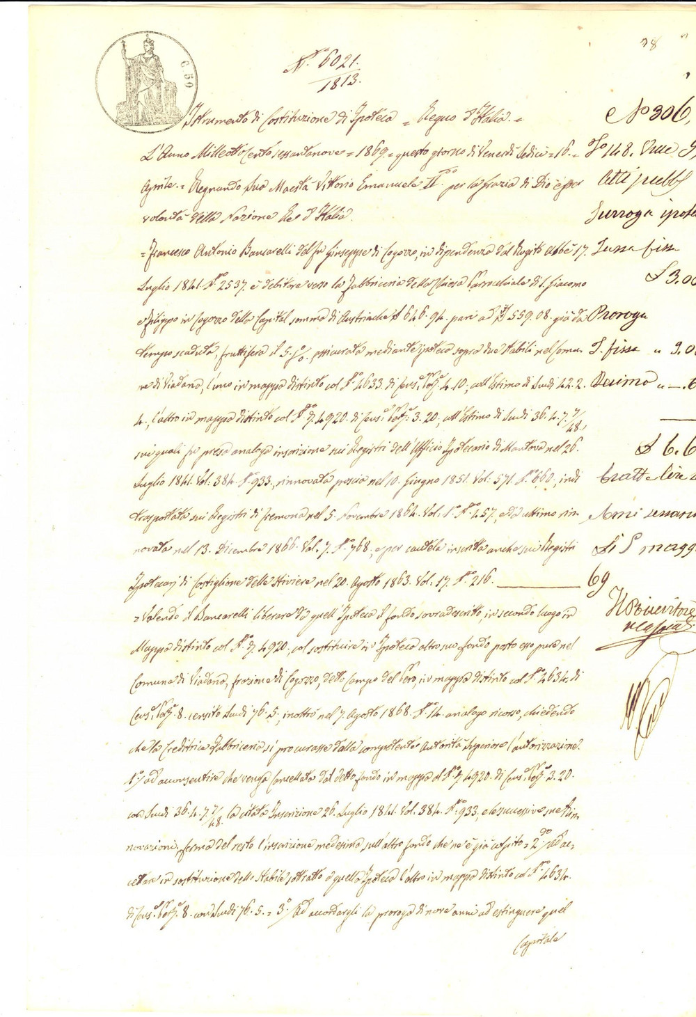 Documento originale, autentico 1869 COGOZZO Contratto surroga Francesco Antonio BANCARELLI debitore parrocchia 1