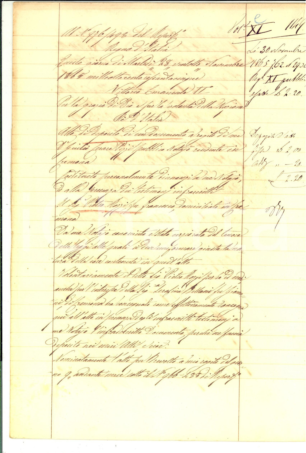 Documento originale, autentico 1865 CREMONA Deposito donazione Serafina BELLANI pro Pietro ROZZI Manoscritto 1