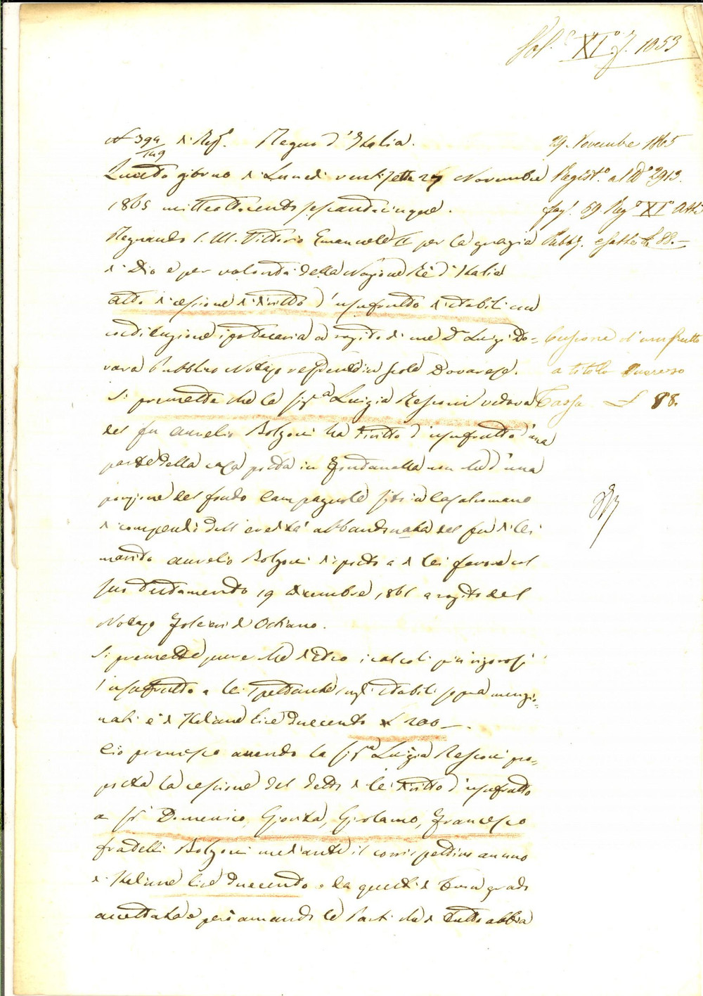 Documento originale, autentico 1865 CREMONA Cessione di diritti Luigia RESCONI ai fratelli BOLZONI Manoscritto 1