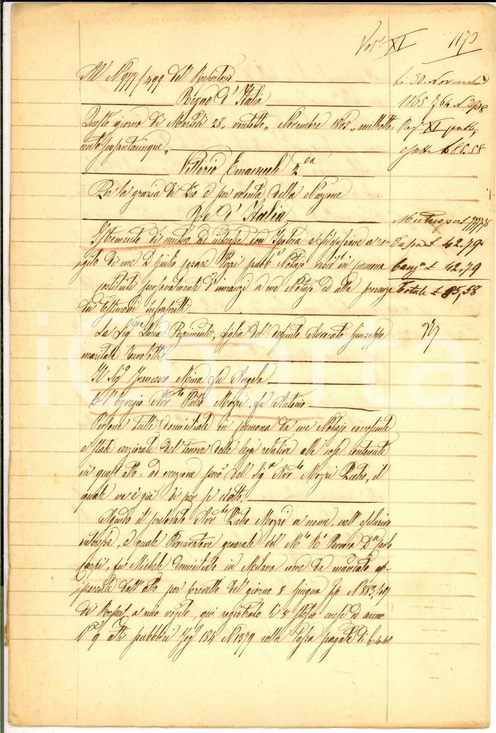 Documento originale, autentico 1865 CREMONA Istromento di mutuo Francesco MINA  Lucia PIZZIMENTI Manoscritto 1