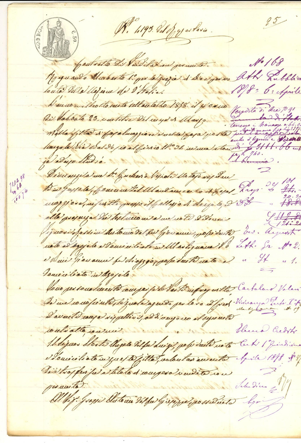 Documento originale, autentico 1878 VICINANZA CR Angelo STORTI vende terra ad Antonio GRASSI con permuta 1