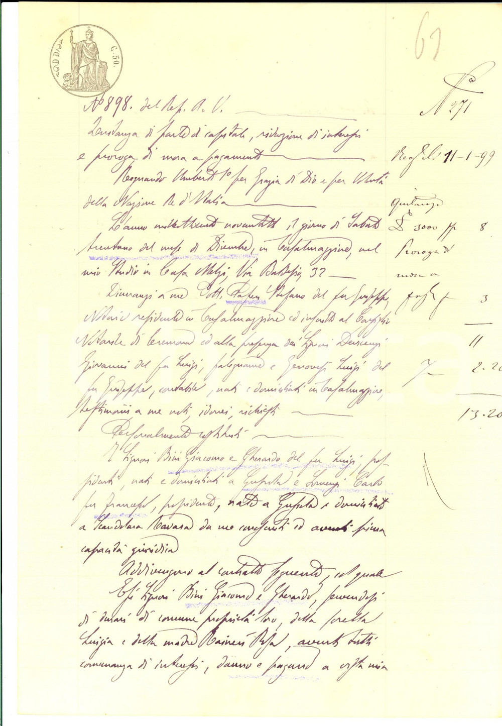 Documento originale, autentico 1898 GUSSOLA CR Saldo debito Giacomo e Gherardo BINI pro zio Carlo SOMENSI 1