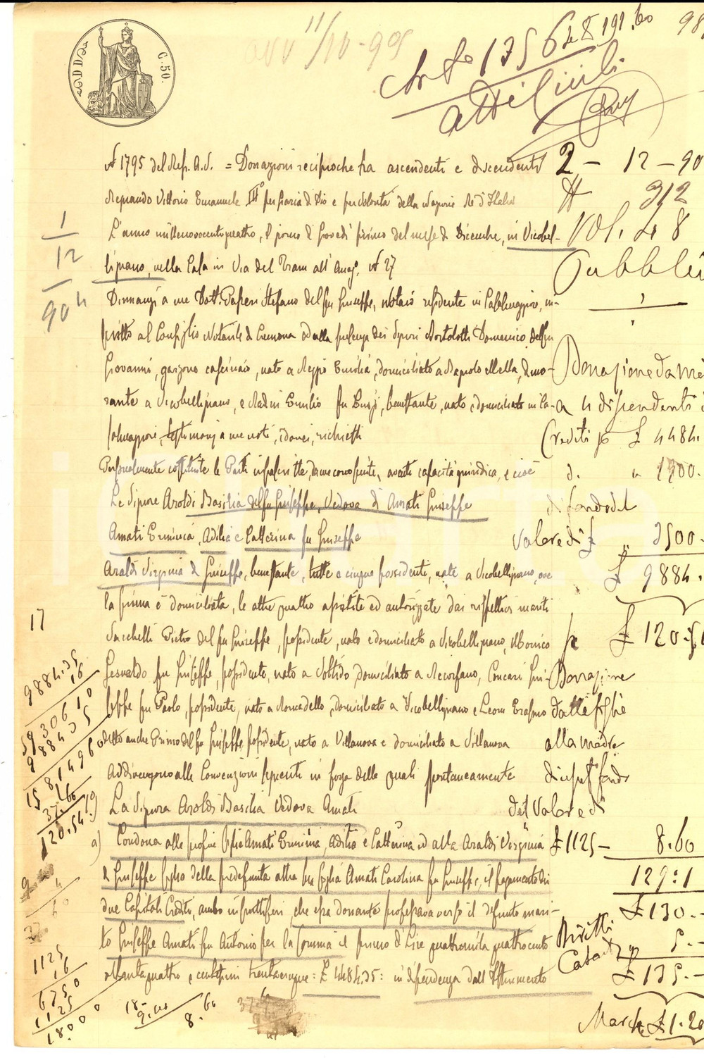 Documento originale, autentico 1904 VICOBELLIGNANO CR Donazioni tra famiglia AROLDI e AMATI campo DOSSO 1