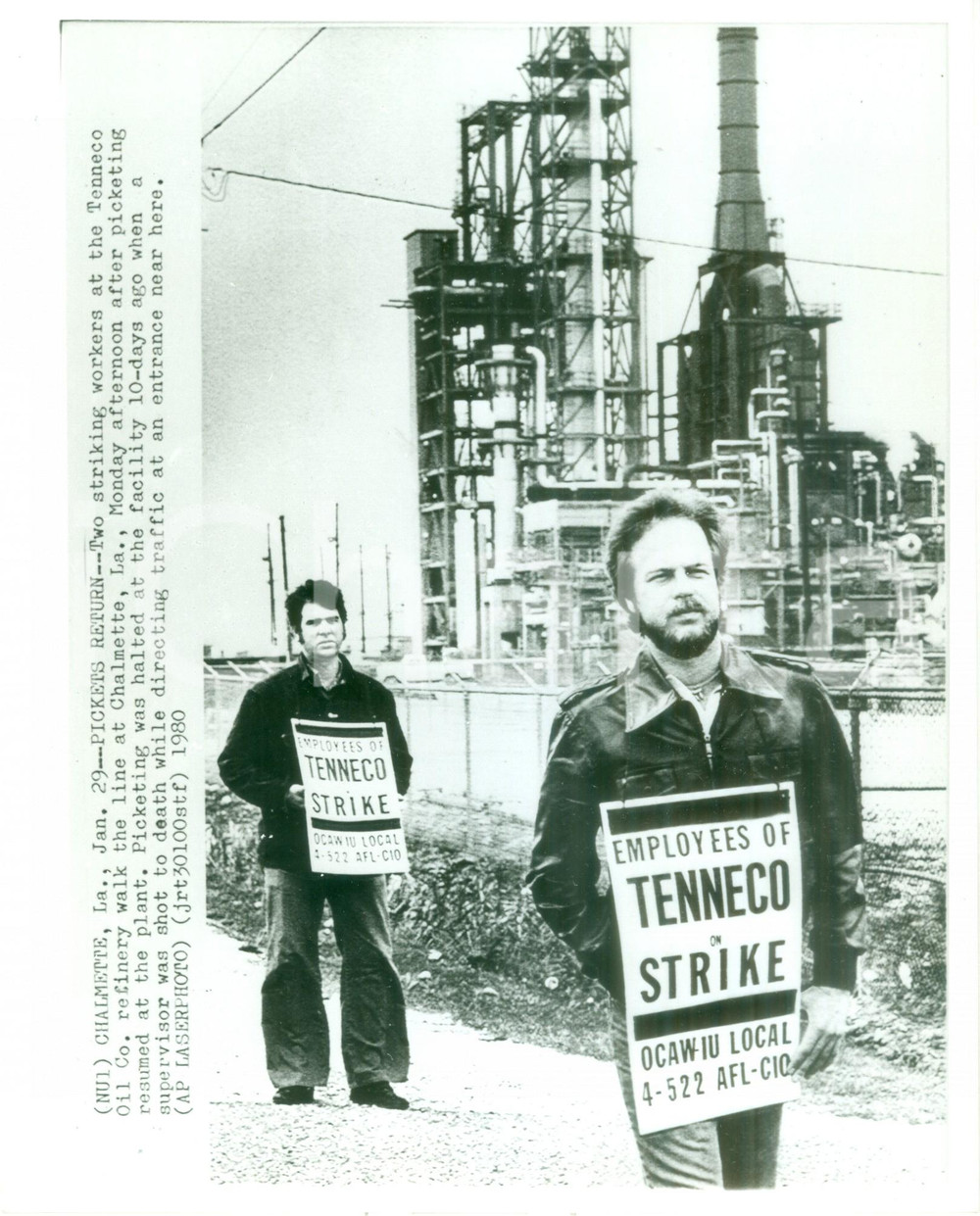 Fotografia d epoca originale 1980 CHALMETTE USA Operai scioperano contro la TENNECO Inc. Fotografia 1
