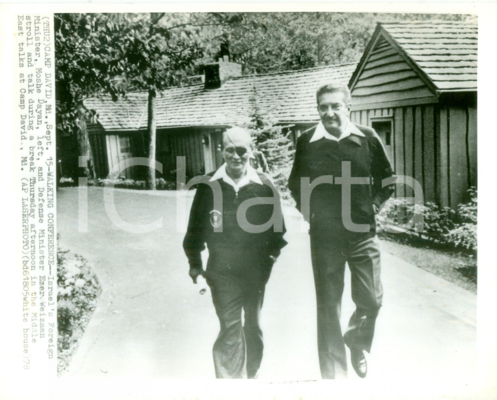 Fotografia d epoca originale 1978 CAMP DAVID USA Ministri israeliani Moshe DAYAN Ezer WEIZMAN Fotografia 1