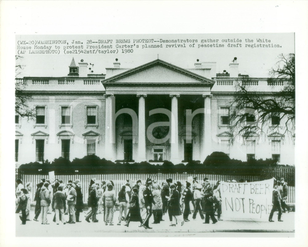 Fotografia d epoca originale 1980 WASHINGTON USA Manifestanti alla Casa Bianca vs coscrizione Fotografia 1