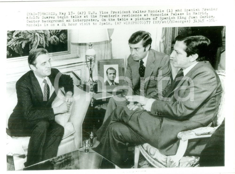 Fotografia d epoca originale 1977 MADRID Vicepresidente Walter MONDALE con Adolfo SUAREZ Fotografia 1