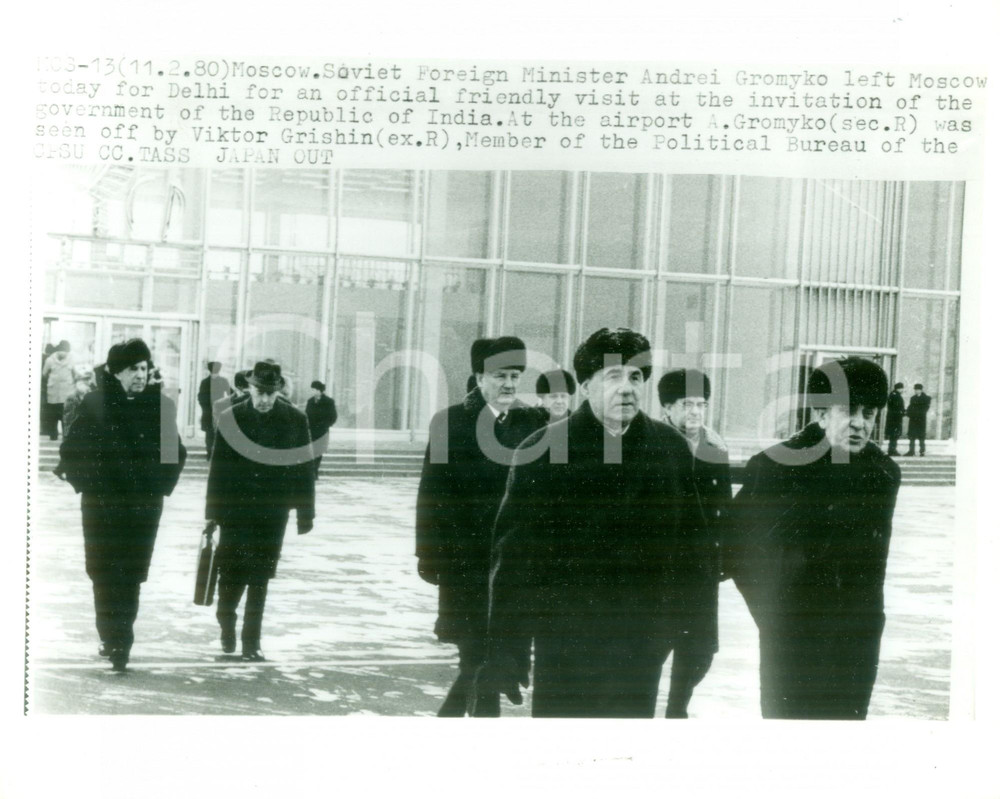 Fotografia d epoca originale 1980 MOSCA RUSSIA Andrej GROMYKO Viktor GRISHIN partono per NEW DELHI Foto 1