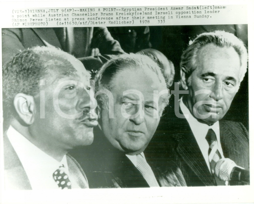 Fotografia d epoca originale 1978 WIEN AUSTRIA Anwar SADAT Bruno KREISKY Shimon PERES Fotografia 1