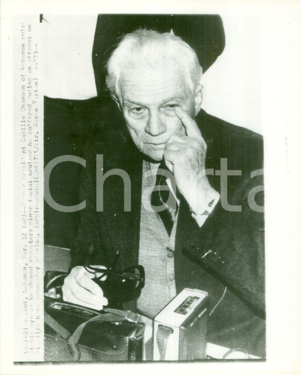 Fotografia d epoca originale 1980 ca BEIRUT LIBANO Il politico Camille CHAMOUN Fotografia 1