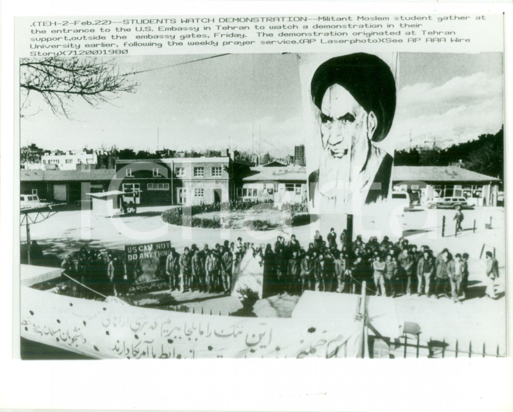Fotografia d epoca originale 1980 TEHRAN IRAN Studenti MUSLIM manifestano in sostegno a KHOMEINI Fotografia 1