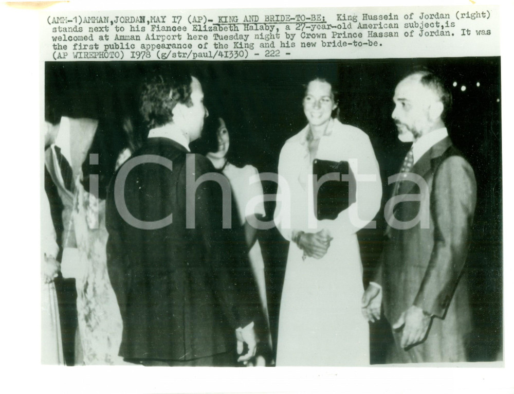 Fotografia d epoca originale 1978 AMMAN GIORDANIA Re Hussein con Elisabeth HALABY Fotografia 1