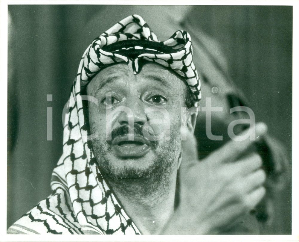 Fotografia d epoca originale 1980 ca TEHRAN IRAN Yasser ARAFAT durante un discorso Fotografia 1