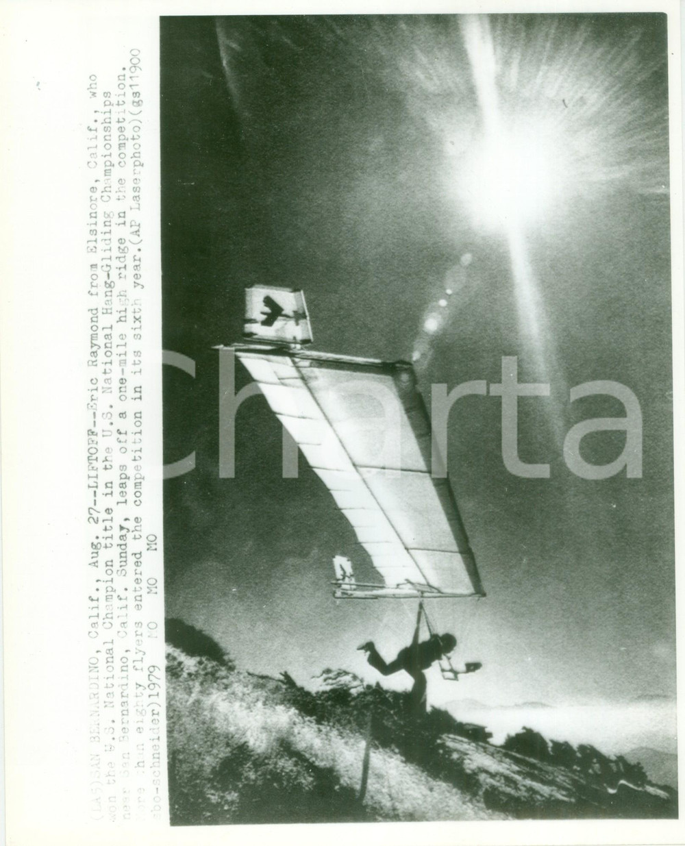 Fotografia d epoca originale 1979 SAN BERNARDINO USA Eric RAYMOND campione nazionale deltaplano Fotografia 1