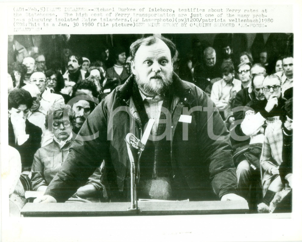 Fotografia d epoca originale 1980 ISLEBORO USA Michael DURKEE contro l alto costo dei traghetti Fotografia 1
