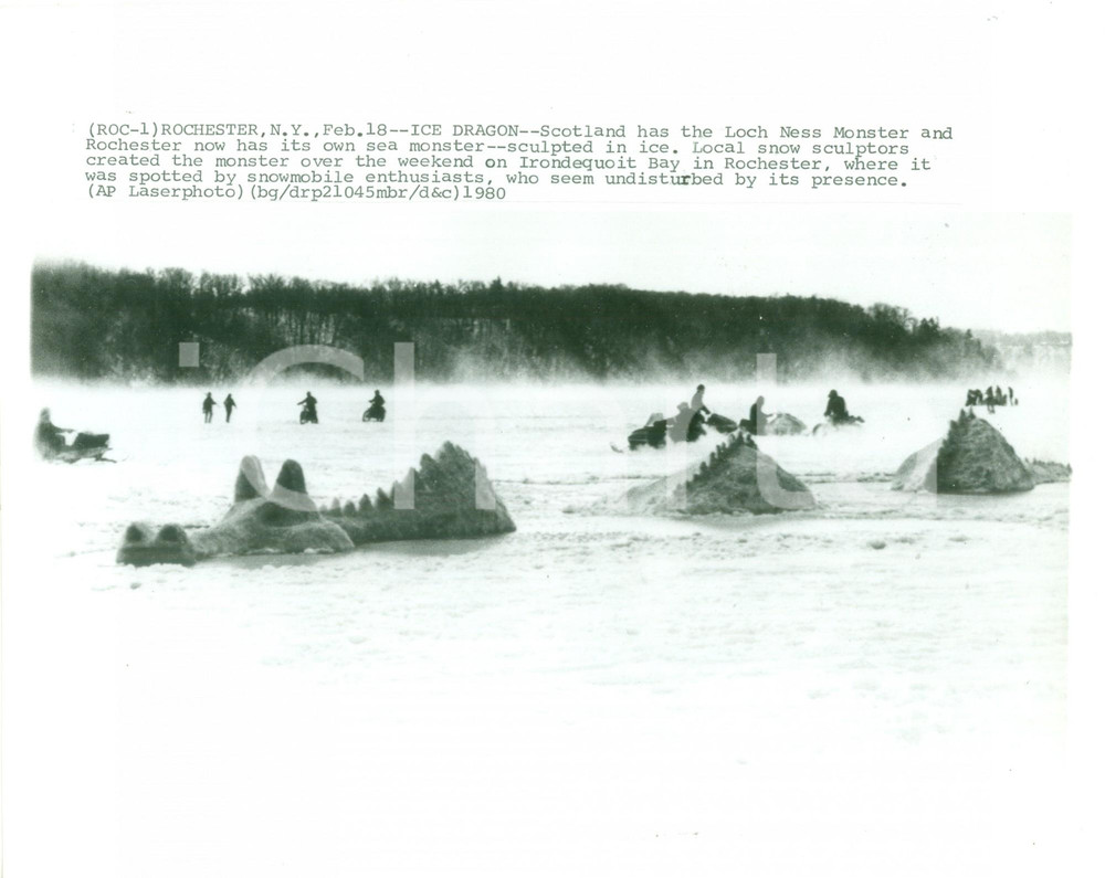 Fotografia d epoca originale 1980 ROCHESTER USA Mostro marino di ghiaccio alla IRONDEQUOIT BAY Foto 1
