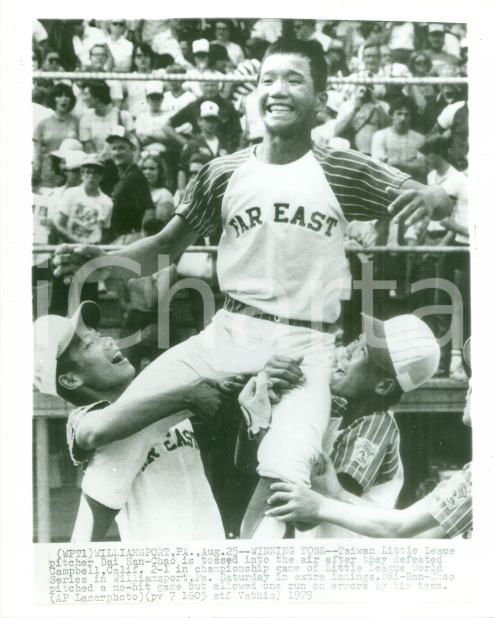 Fotografia d epoca originale 1979 WILLIAMSPORT USA BASEBALL Dai HANCHAO Taiwan Little League Foto 1
