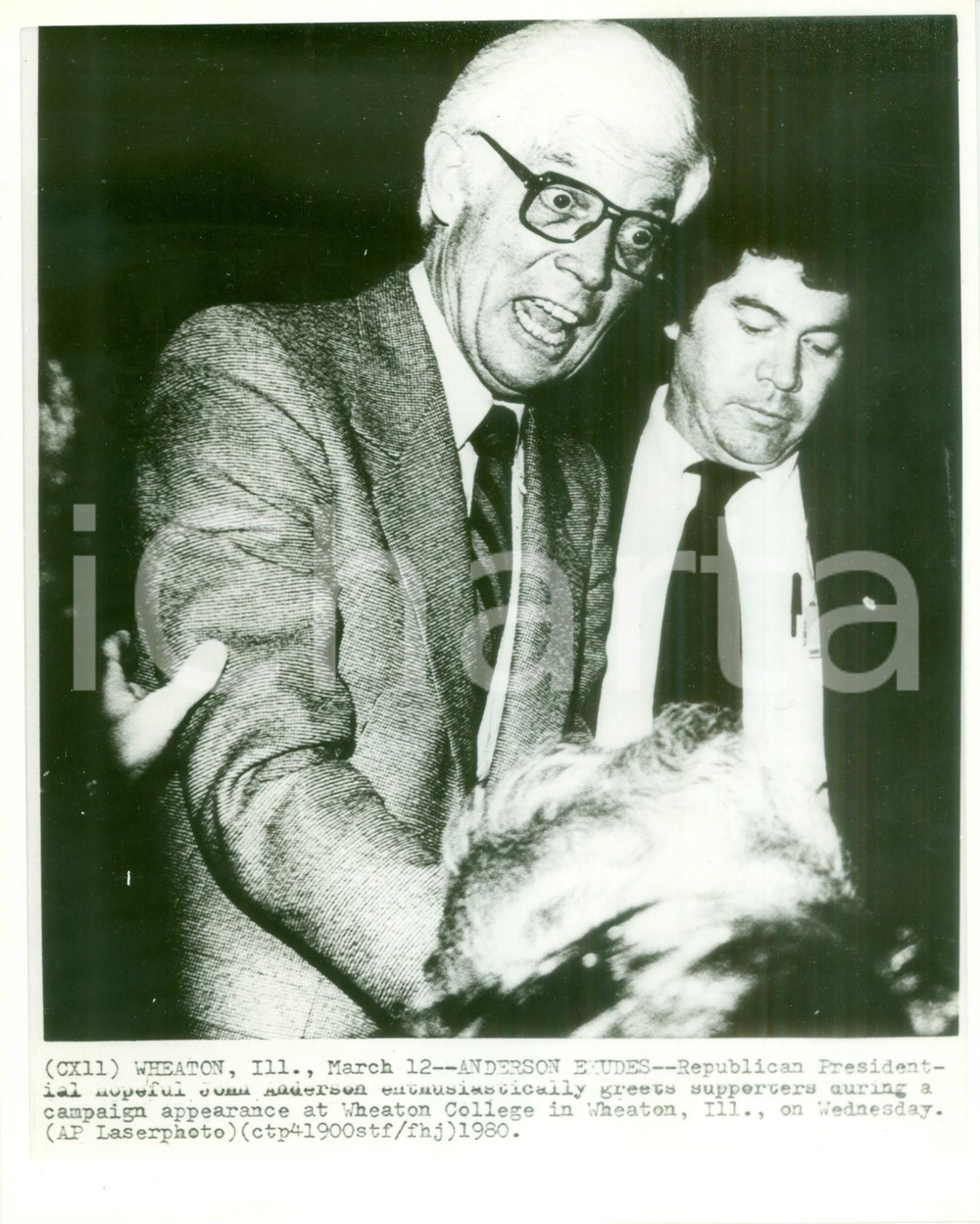 Fotografia d epoca originale 1980 WHEATON USA John ANDERSON saluta i sosteniori repubblicani Fotografia 1
