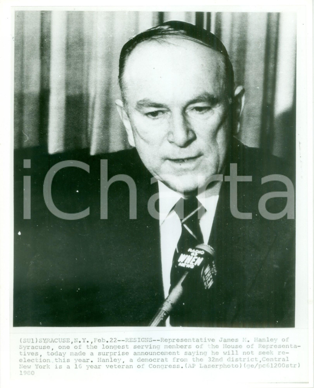 Fotografia d epoca originale 1980 SYRACUSE USA Democratico James M. HANLEY House of the Representatives Foto 1