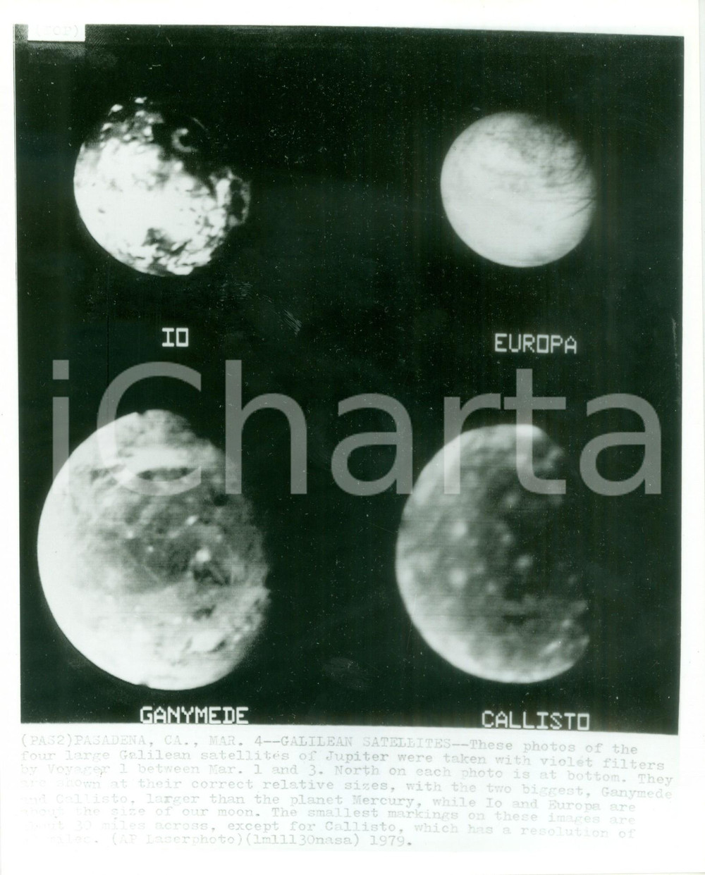 Fotografia d epoca originale 1976 PASADENA USA I satelliti galileiani di GIOVE Fotografia spaziale 1