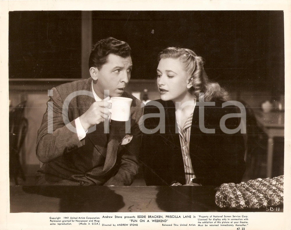 Fotografia d epoca originale 1947 FUN ON A WEEKEND Eddie BRACKEN Priscilla LANE Tazza Andrew L. STONE Foto 1