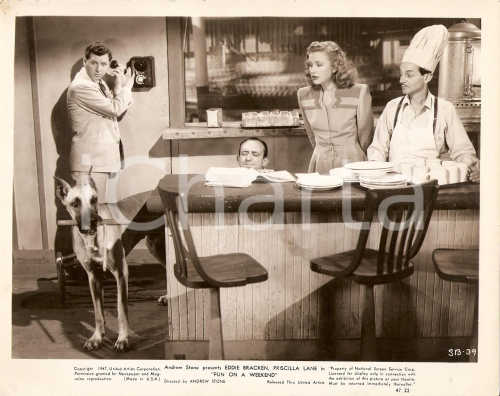 Fotografia d epoca originale 1947 FUN ON A WEEKEND Eddie BRACKEN Telefono Priscilla LANE Allen JENKINS Foto 1